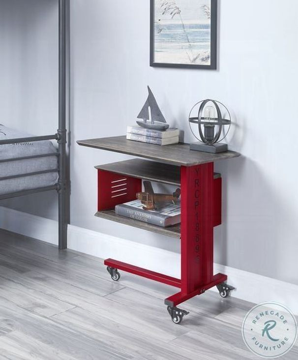 Cargo Red Rectangular Accent Table with Wall Shelf