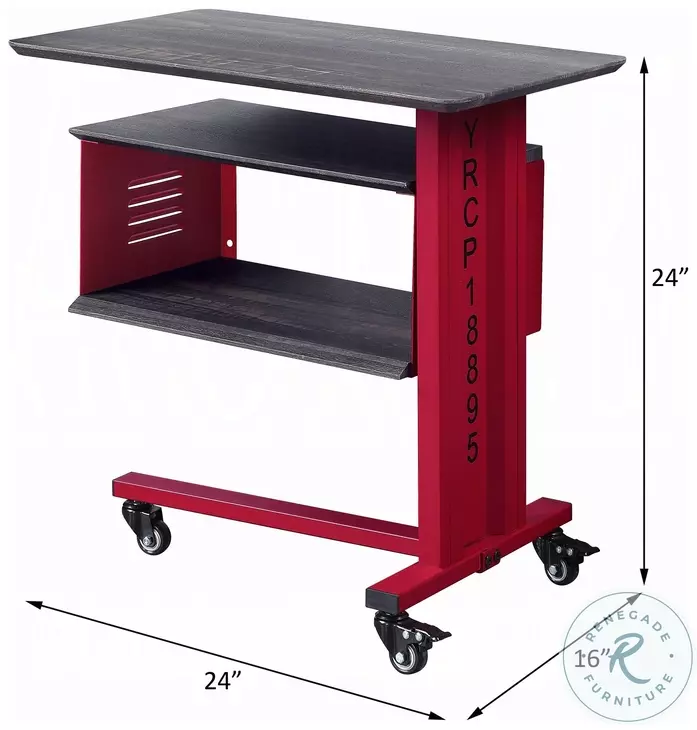 Cargo Red Rectangular Accent Table with Wall Shelf