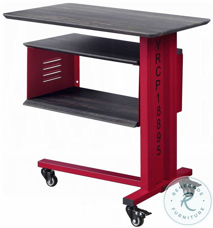 Cargo Red Rectangular Accent Table with Wall Shelf