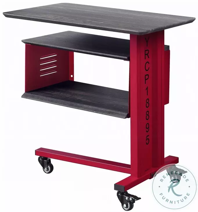 Cargo Red Rectangular Accent Table with Wall Shelf