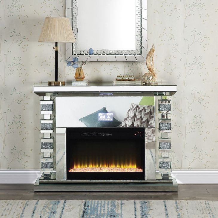 Noralie Silver and Gray 47" Fireplace with Bluetooth