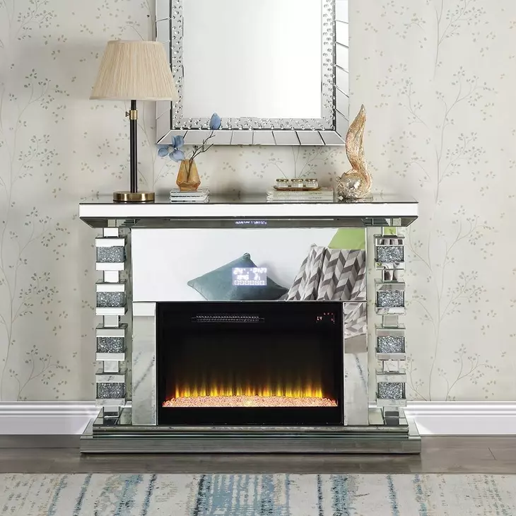 Noralie Silver and Gray 47" Fireplace with Bluetooth