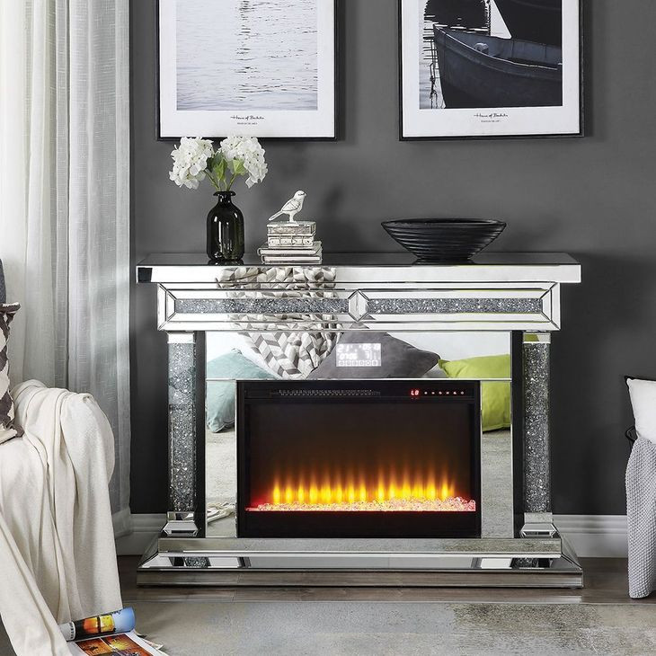 Noralie Silver and Gray 47" Fireplace with Bluetooth and LED