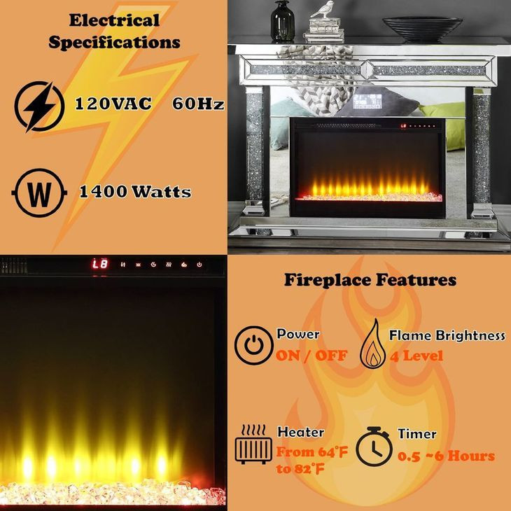 Noralie Silver and Gray 47" Fireplace with Bluetooth and LED