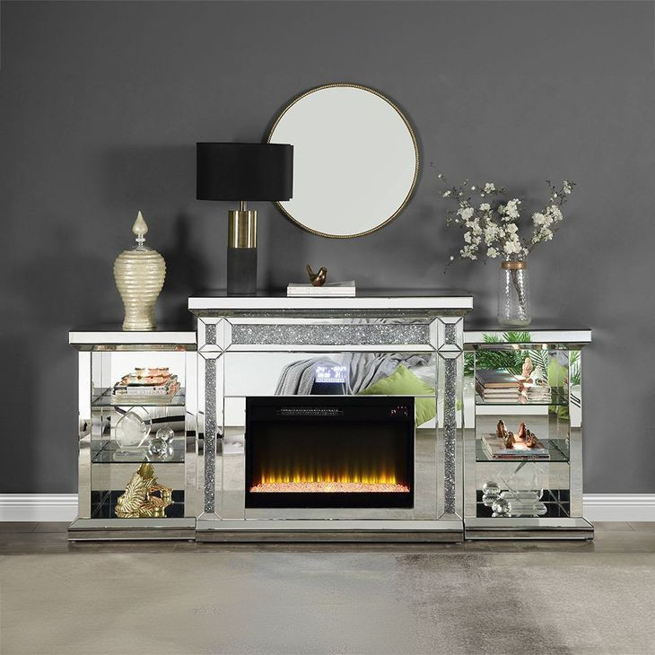 Noralie Silver and Gray 82" Fireplace with LED and Bluetooth