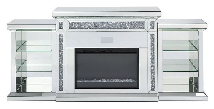 Noralie Silver and Gray 82" Fireplace with LED and Bluetooth