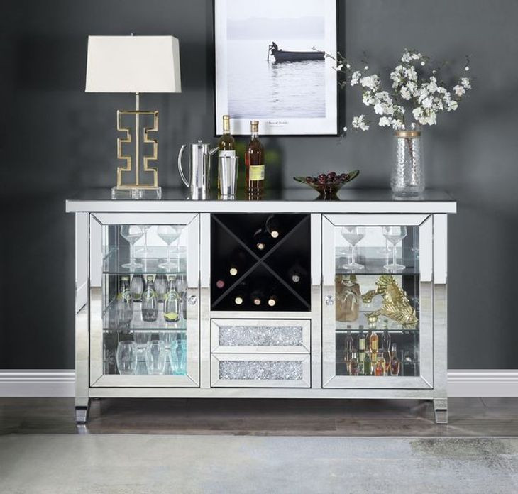 Noralie Silver 2 Glass Door Wine Cabinet with LED