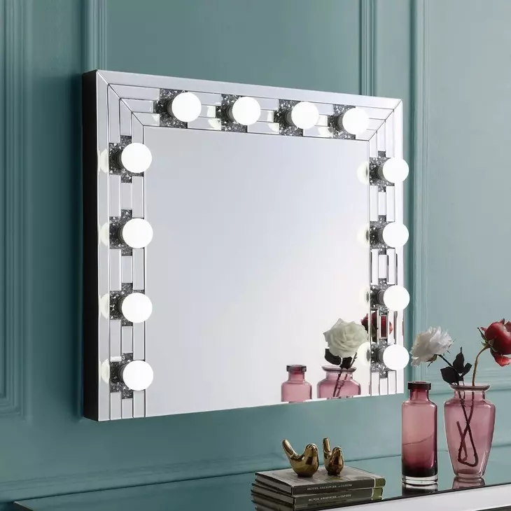Noralie Silver Rectangular Hollywood Wall Mirror with Light