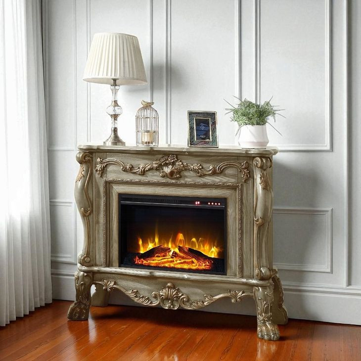 Dresden Gold Patina Rectangular Electric Fireplace