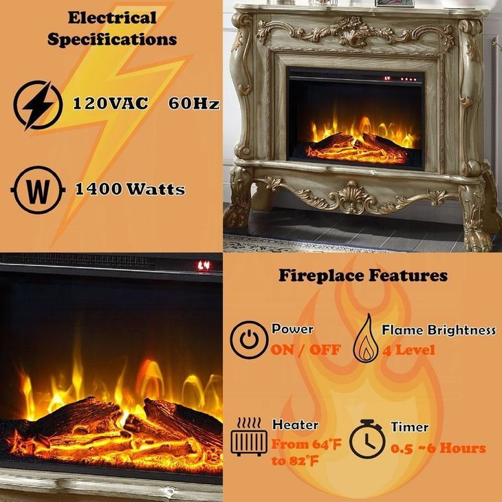 Dresden Gold Patina Rectangular Electric Fireplace