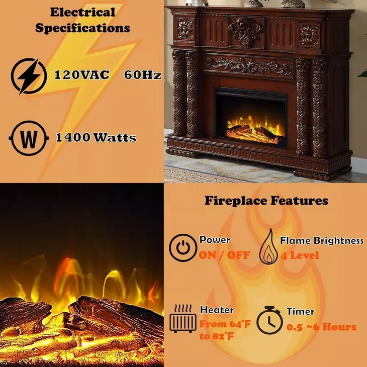 Vendome Cherry Rectangular Electric Fireplace