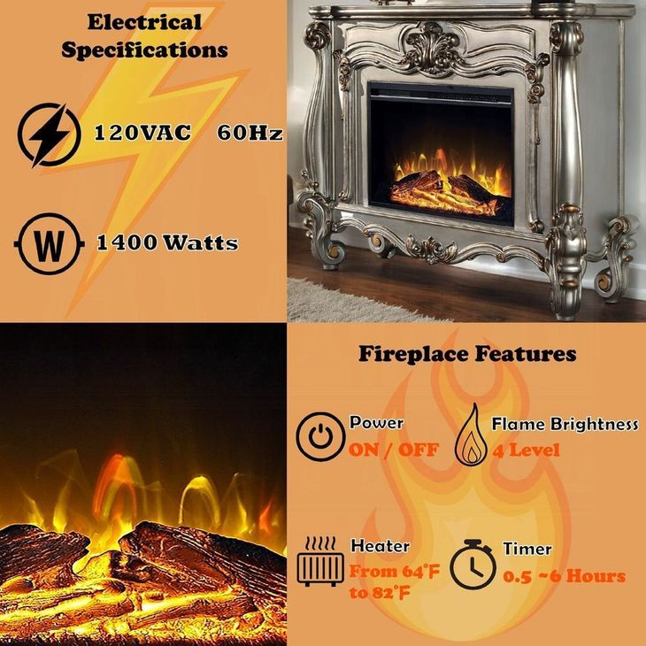 Versailles Antique Platinum Rectangular Electric Fireplace