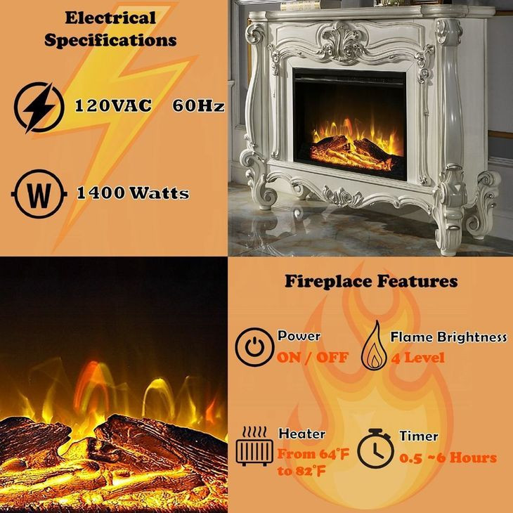 Versailles Bone White Rectangular Electric Fireplace