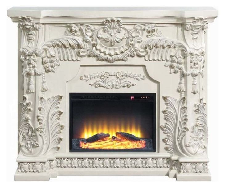 Adara Antique White Rectangular Electric Fireplace