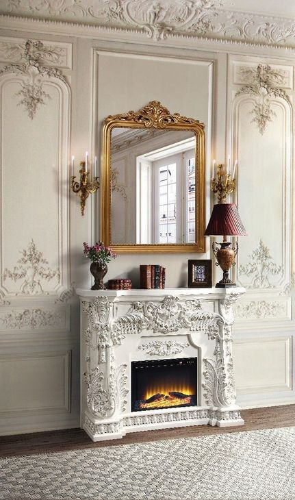 Adara Antique White Rectangular Electric Fireplace