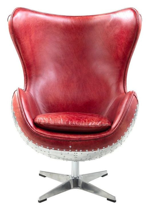 Brancaster Red Leather Upholstered Swivel Accent Chair with Nailhead Trim