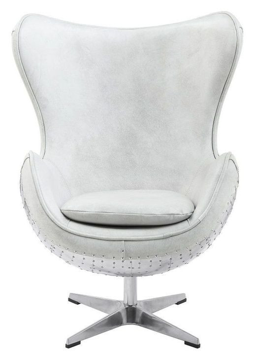 Brancaster Vintage White Leather Upholstered Swivel Accent Chair with Nailhead Trim
