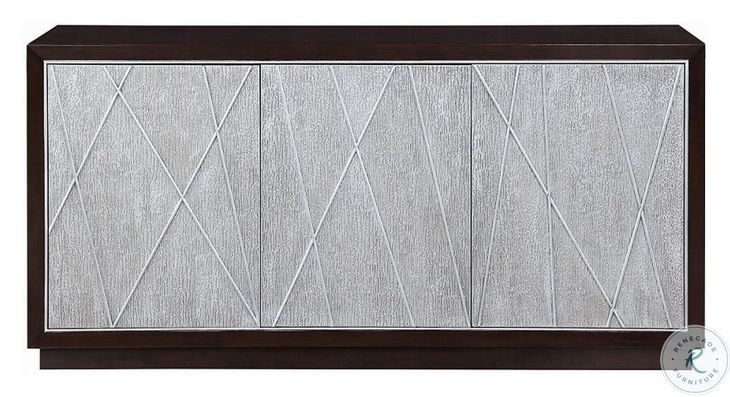 Geranio Metallic Silver and Walnut 3 Door Console Cabinet