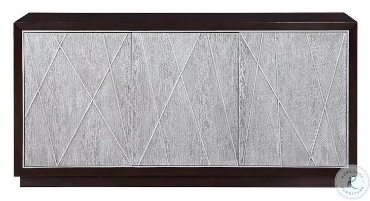 Geranio Metallic Silver and Walnut 3 Door Console Cabinet