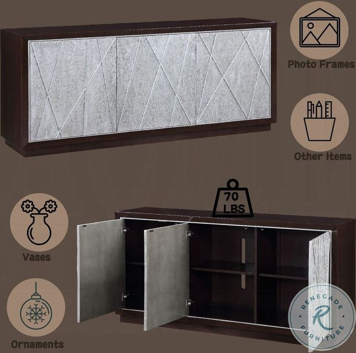 Geranio Metallic Silver and Walnut 3 Door Console Cabinet