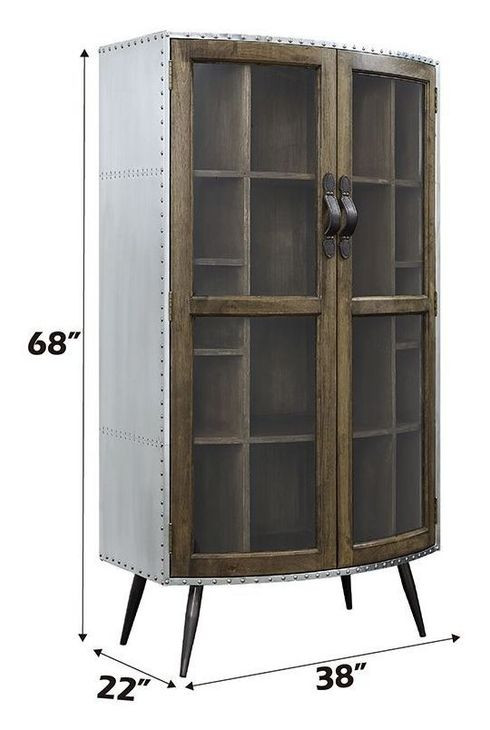 Brancaster Oak and Silver 2 Glass Door Bar Cabinet