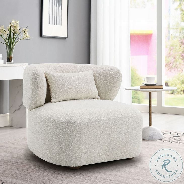 Darius Beige Boucle Accent Chair with Pillow