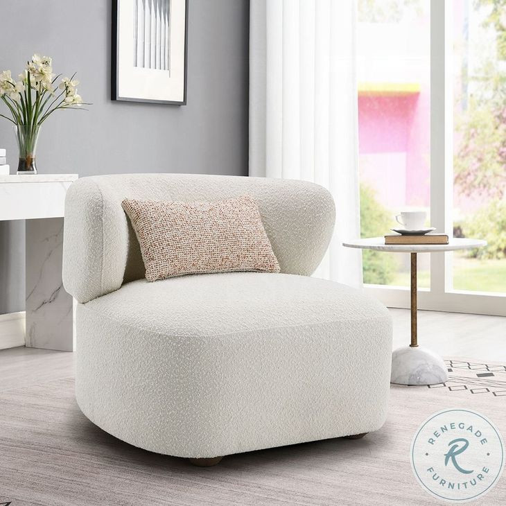 Darius Beige Boucle Accent Chair with Pillow