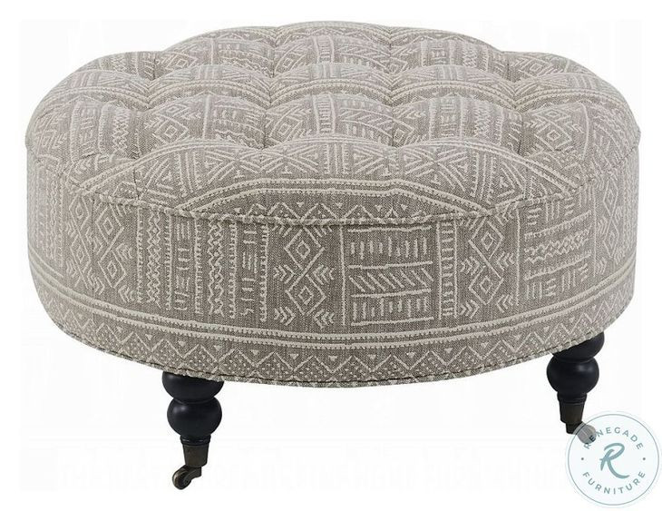 Upendo Pattern Fabric Round Ottoman with Casters