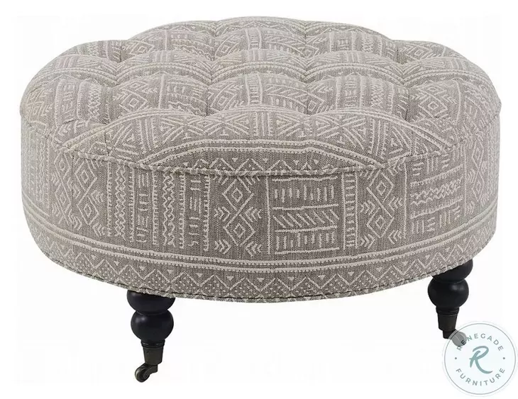 Upendo Pattern Fabric Round Ottoman with Casters