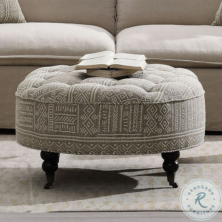 Upendo Pattern Fabric Round Ottoman with Casters
