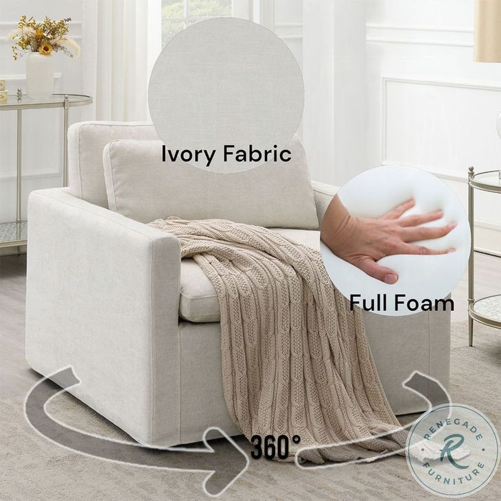 Naveen Ivory Fabric Swivel Chair with Pillow