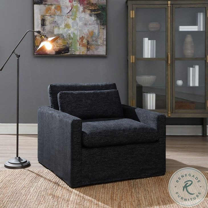 Naveen Dark Gray Fabric Swivel Chair with Pillow