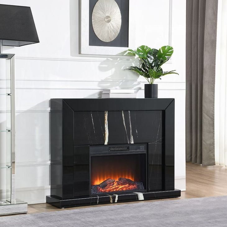 Drisana Black Rectangular Electric Fireplace