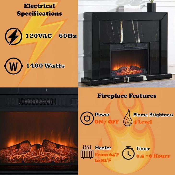 Drisana Black Rectangular Electric Fireplace