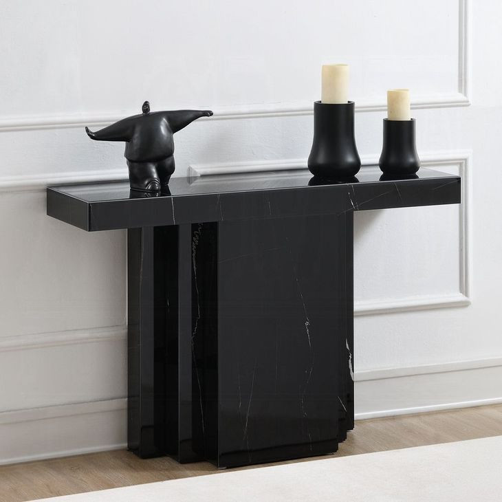 Drisana Black Rectangular Glass Top Console Table