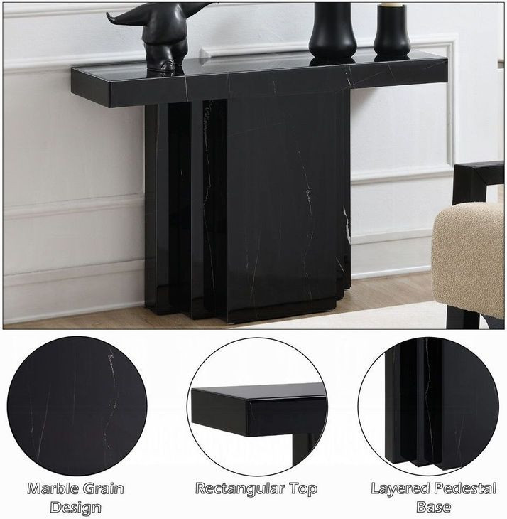 Drisana Black Rectangular Glass Top Console Table
