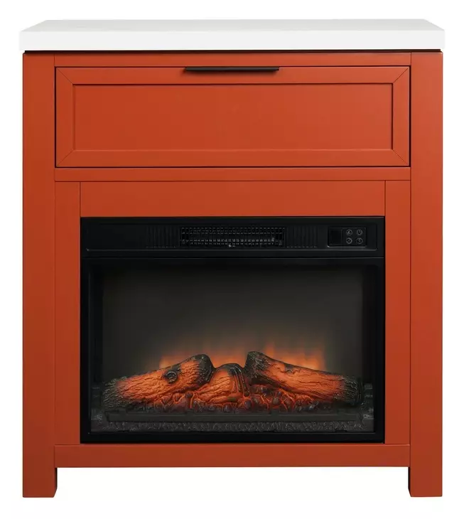 Fireside Consoles Terracotta and White Sintered Stone Top Fireside Console with USB Charging