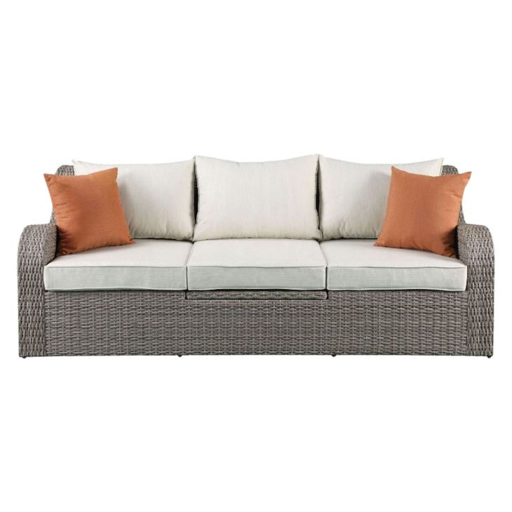 Salena Beige Outdoor 82" Sofa and 2 Ottomans
