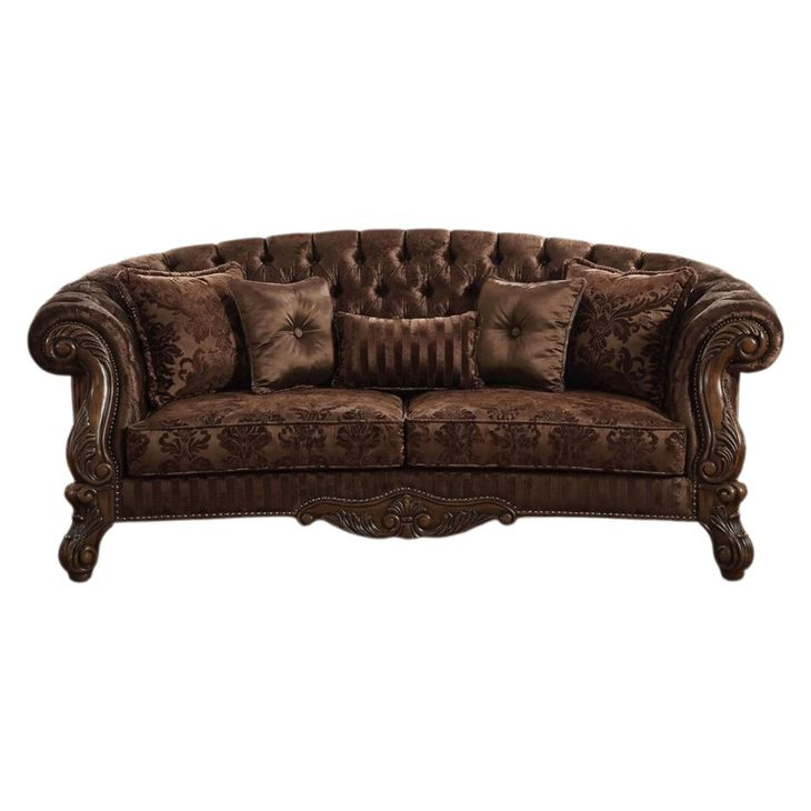 Versailles Brown 109" Sofa with Nailhead Trim