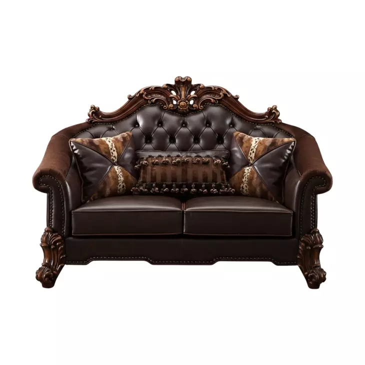 Vendome II Two Tone Dark Brown 66" Loveseat with Pillow and Nailhead Trim