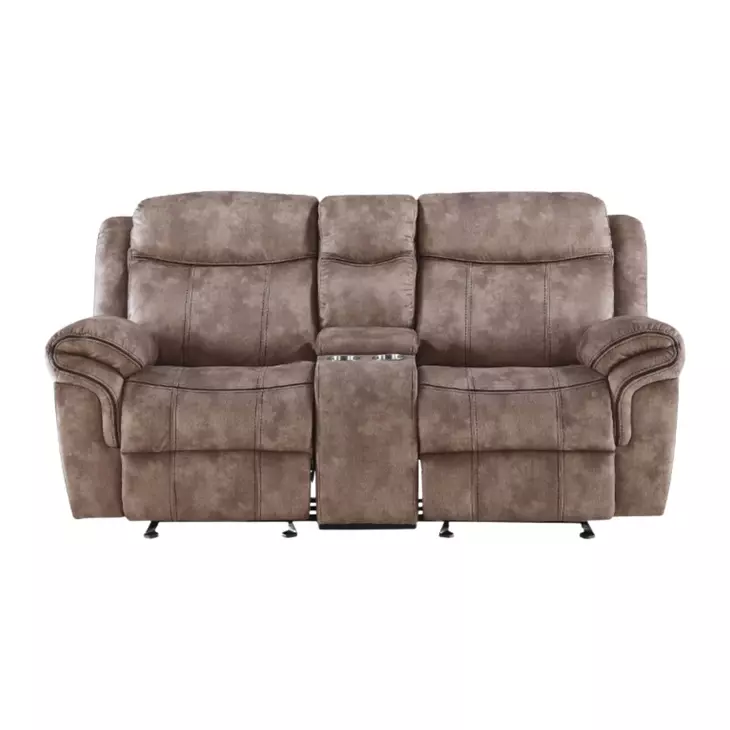 Zubaida Two Tone Chocolate Velvet Reclining 78" Loveseat and Console with USB Charging