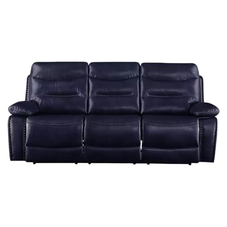Aashi Navy Leather Reclining 90" Sofa