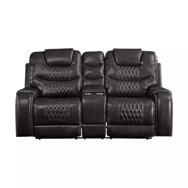 Braylon Magnetite Reclining 78" Loveseat with Console and Nailhead Trim