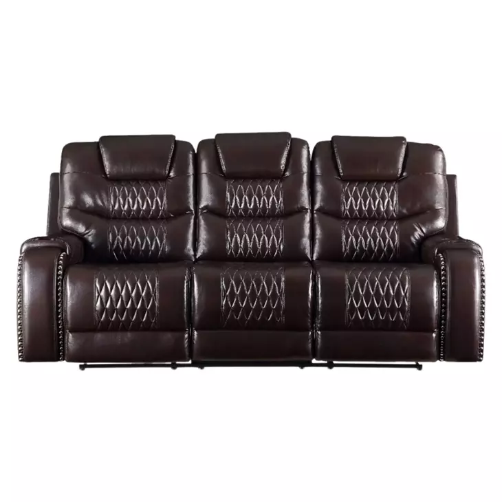 Braylon Brown Reclining 90" Sofa with Nailhead Trim
