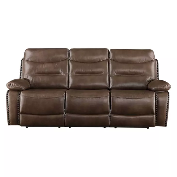 Aashi Brown Leather Reclining 90" Sofa