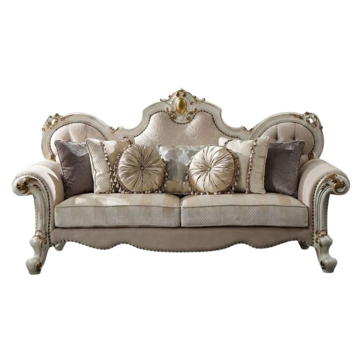 Picardy Beige 93" Sofa with Nailhead Trim