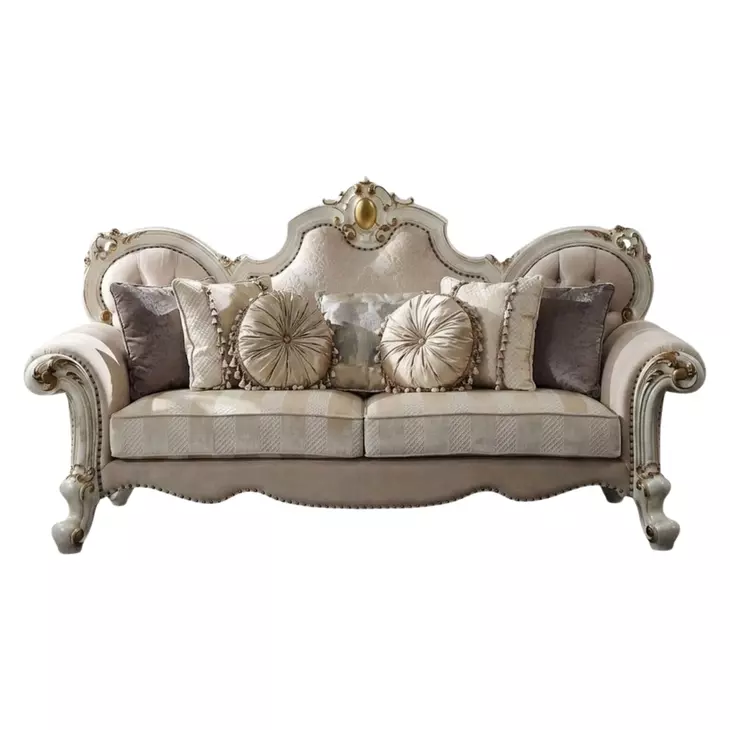 Picardy Beige 93" Sofa with Nailhead Trim