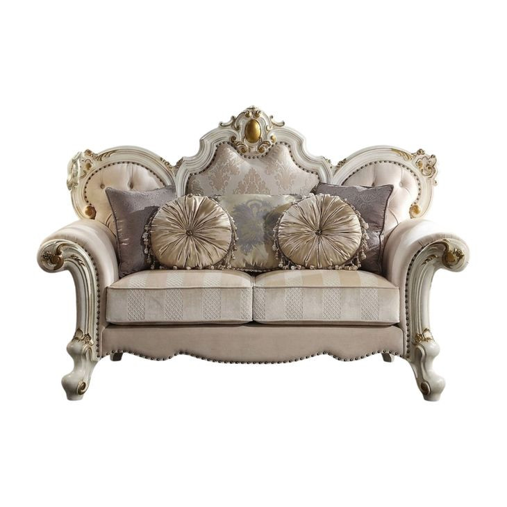 Picardy Beige 70" Loveseat with Pillow and Nailhead Trim
