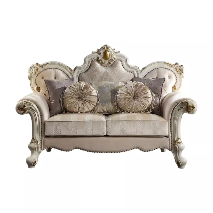Picardy Beige 70" Loveseat with Pillow and Nailhead Trim