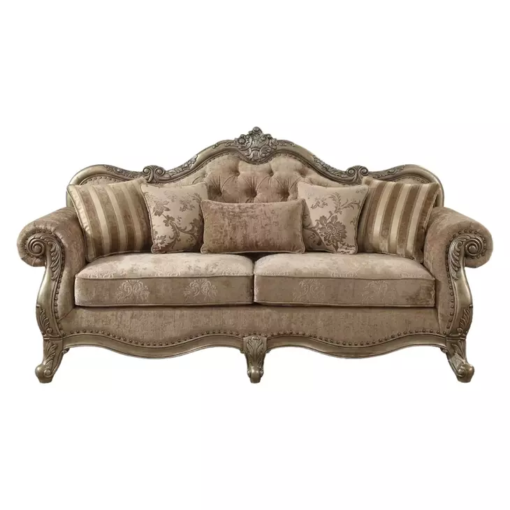 Ragenardus Pink 95" Sofa with Pillows and Nailhead Trim